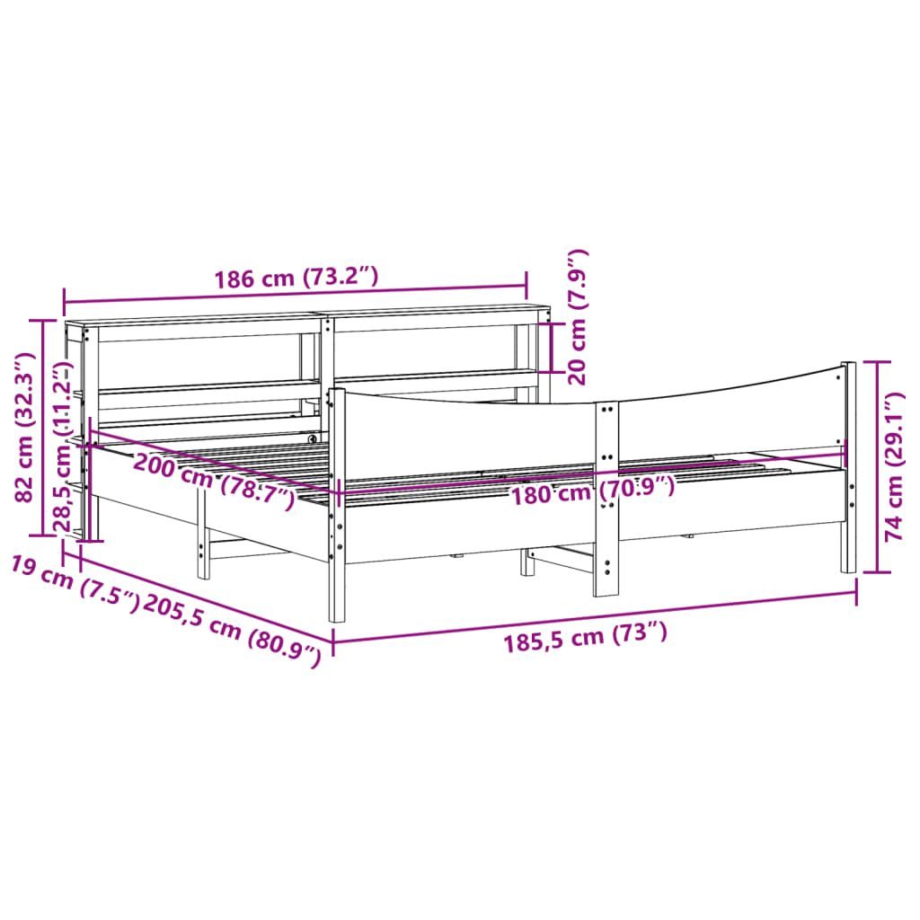 Giroletto con Testiera Marrone Cera 180x200 cm Massello Pino | homemem39