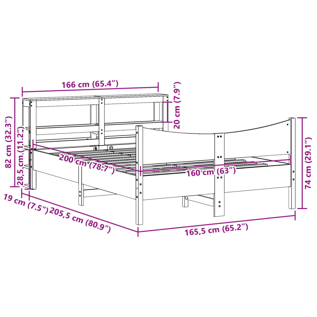 Giroletto con Testiera 160x200 cm in Legno Massello di Pino | homemem39