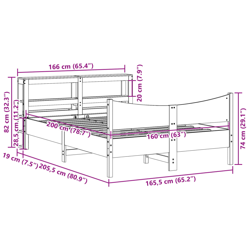 Giroletto con Testiera Marrone Cera 160x200 cm Massello Pino | homemem39