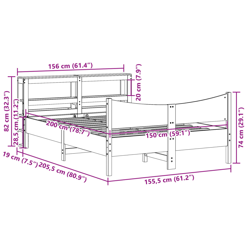 Giroletto con Testiera 150x200 cm in Legno Massello di Pino | homemem39