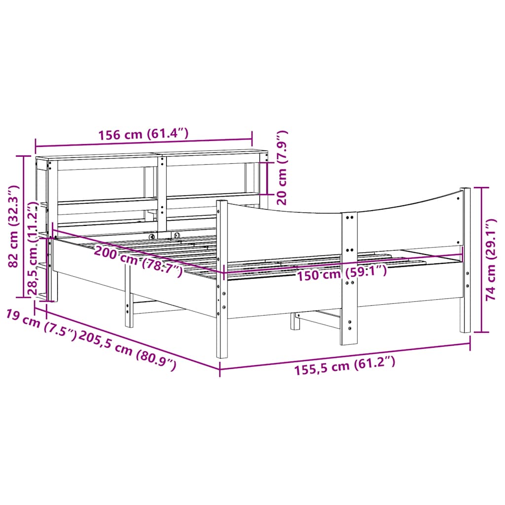 Giroletto con Testiera Marrone Cera 150x200 cm Massello Pino | homemem39