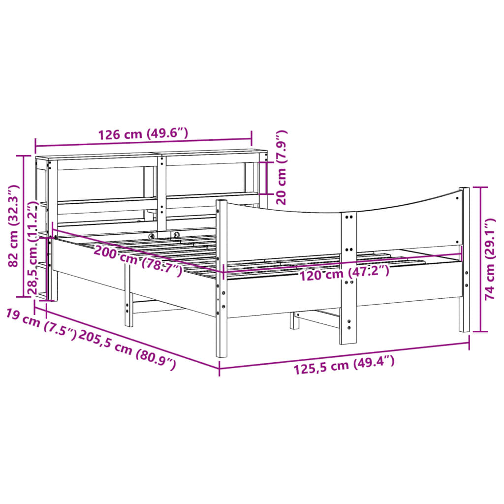Giroletto con Testiera Marrone Cera 120x200 cm Massello Pino | homemem39