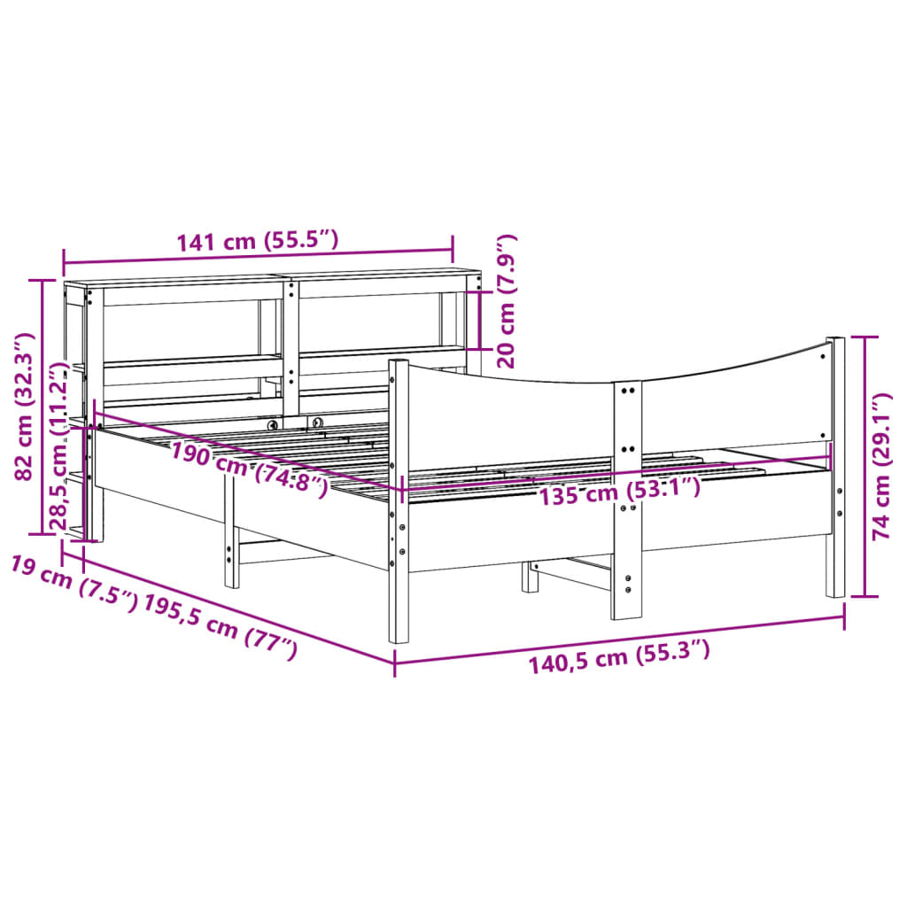 Giroletto con Testiera Bianco 135x190 cm Legno Massello di Pino | homemem39