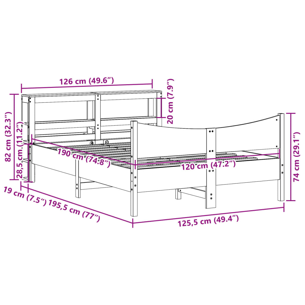 Giroletto con Testiera Bianco 120x190 cm Legno Massello di Pino | homemem39