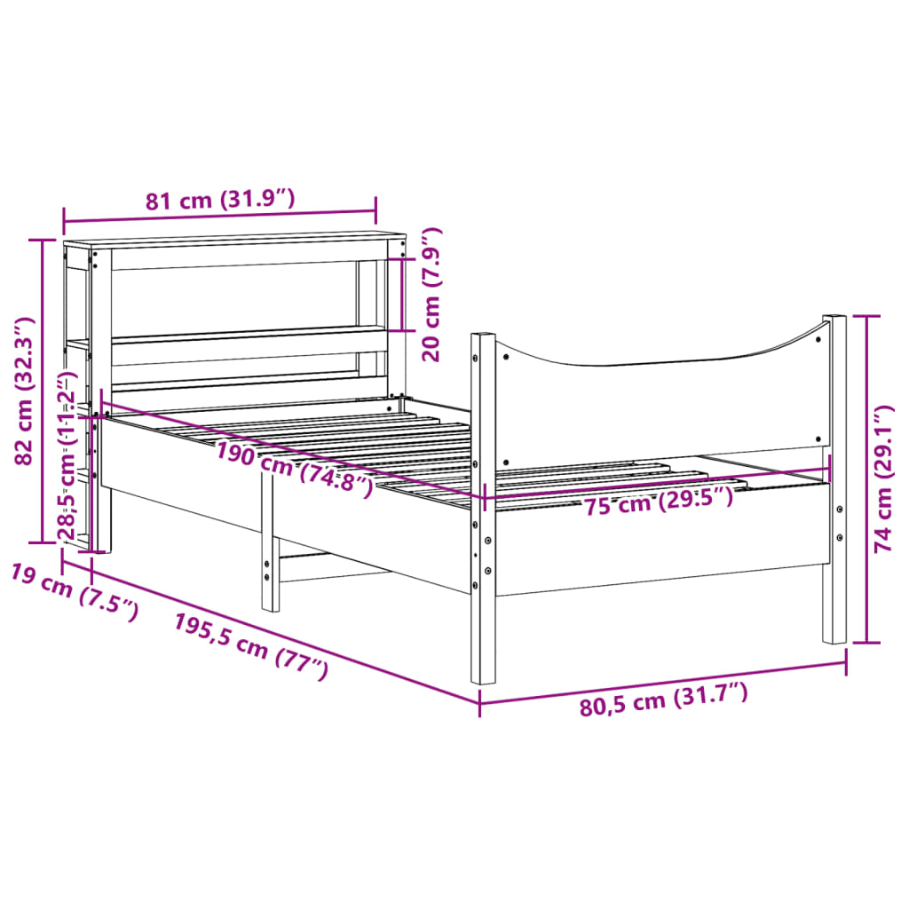 Giroletto con Testiera 75x190 cm in Legno Massello di Pino | homemem39