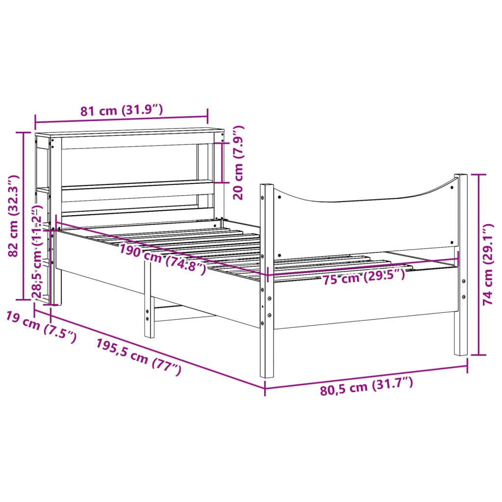 Giroletto con Testiera Bianco 75x190 cm Legno Massello di Pino | homemem39