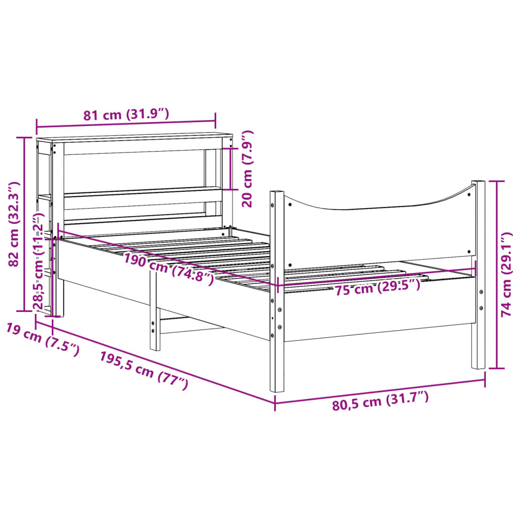 Giroletto con Testiera Marrone Cera 75x190 cm Massello Pino | homemem39