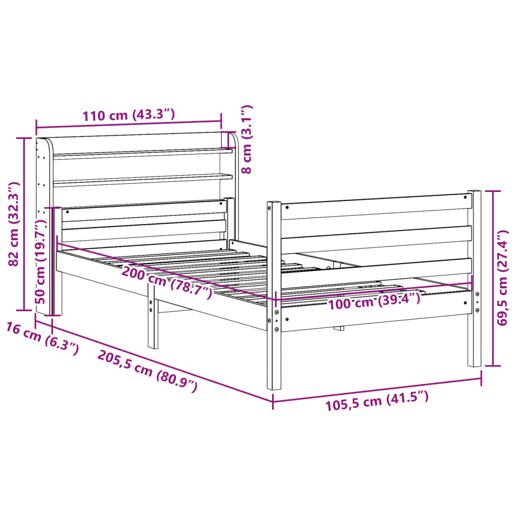 Giroletto con Testiera senza Materasso Bianco 100x200 cm | homemem39