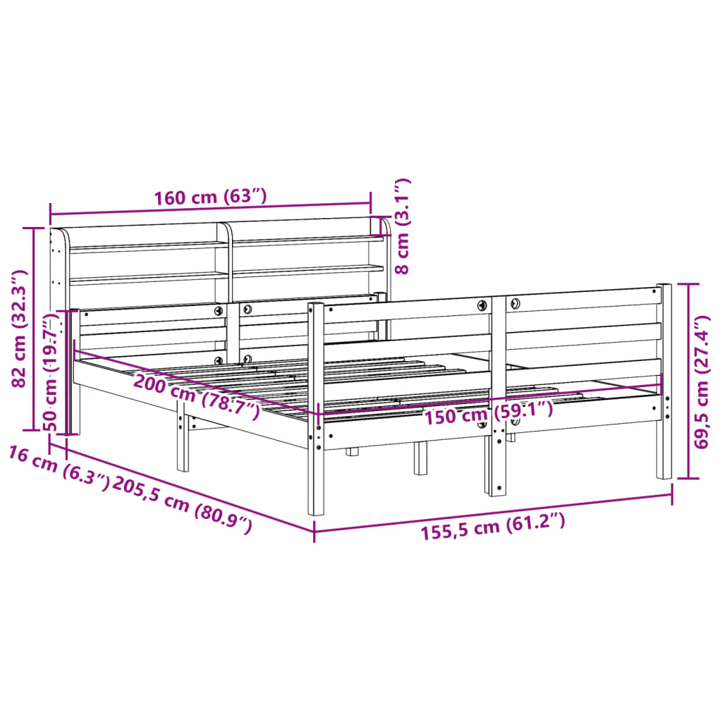 Giroletto con Testiera Bianco 150x200 cm Legno Massello di Pino | homemem39