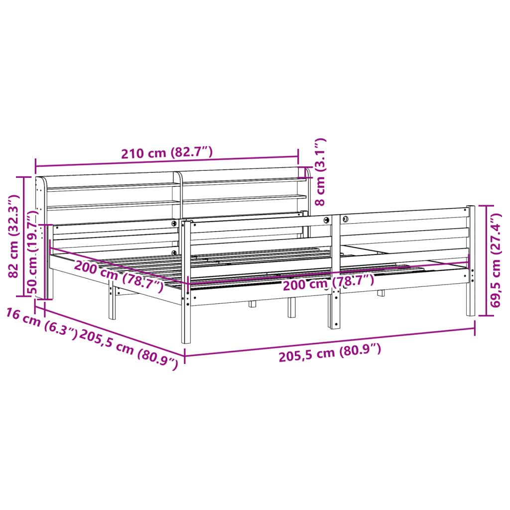 Giroletto con Testiera senza Materasso Bianco 200x200 cm | homemem39