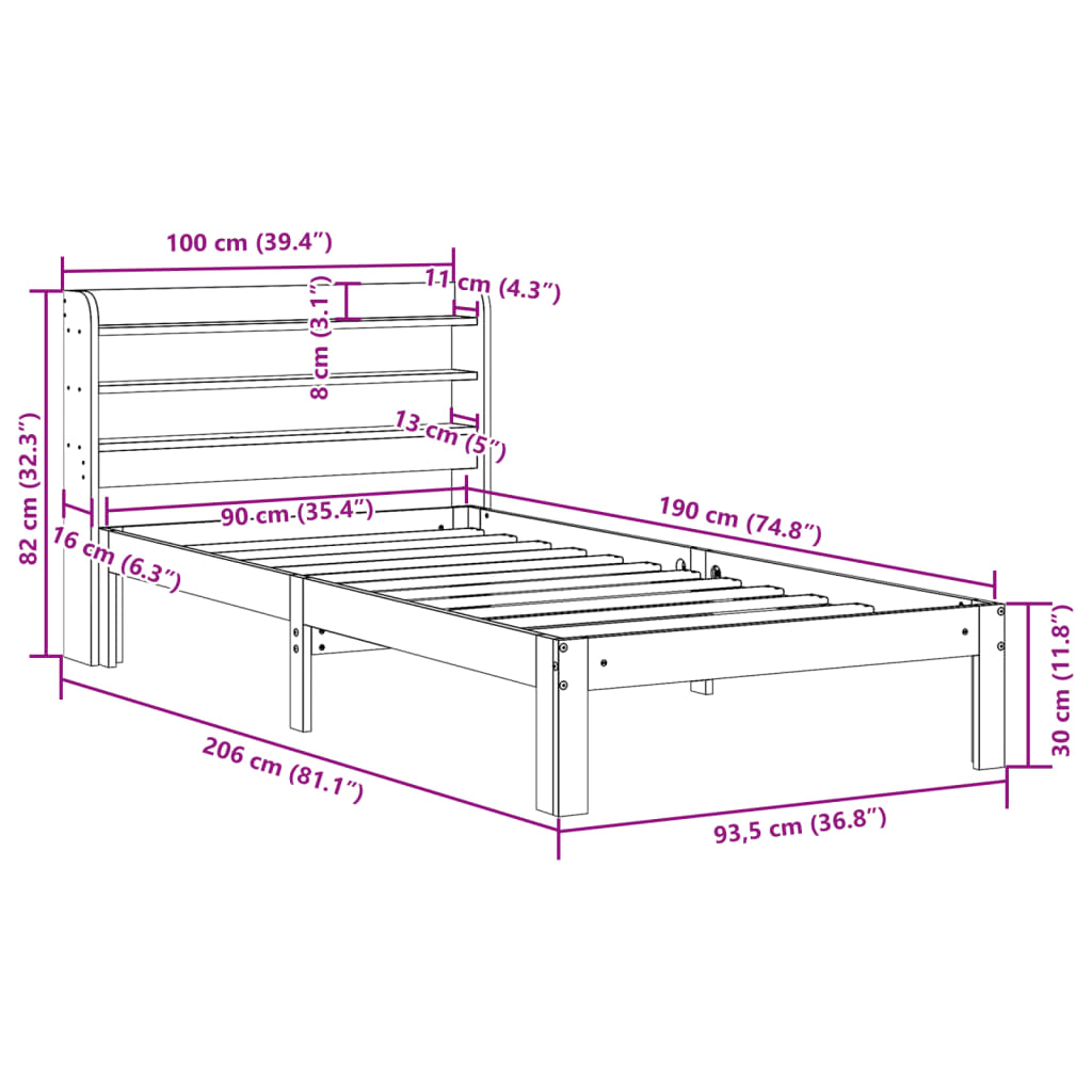 Giroletto con Testiera 90x190 cm in Legno Massello di Pino | homemem39