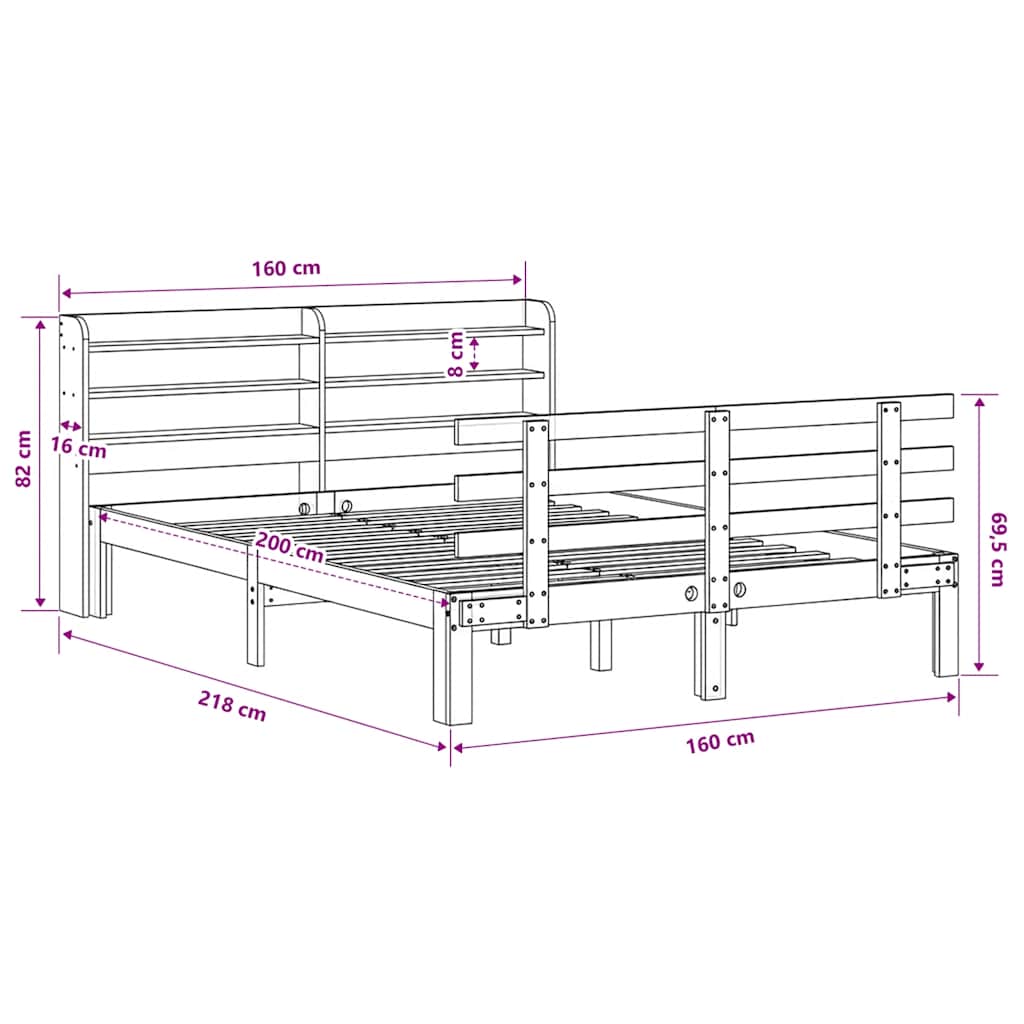 Giroletto con Testiera Marrone Cera 150x200 cm Massello Pino | homemem39