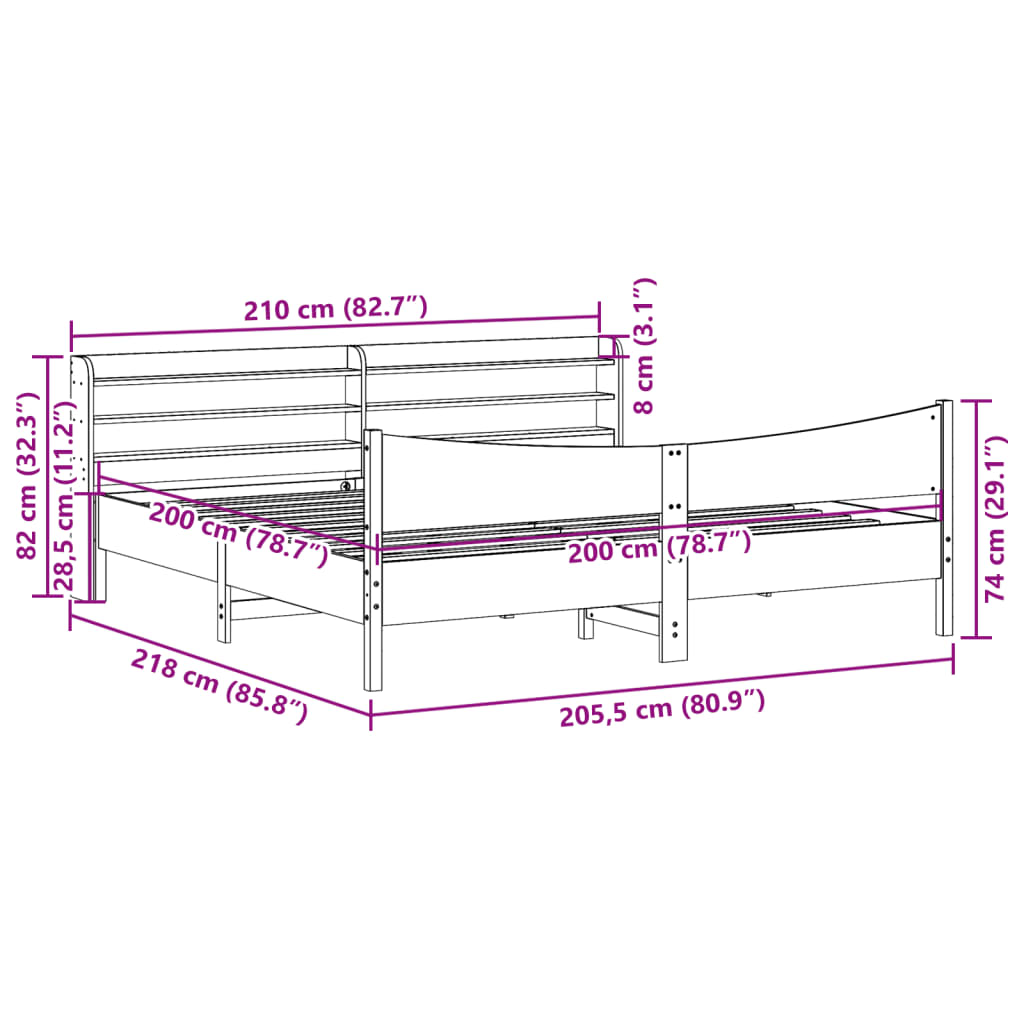Giroletto con Testiera 200x200 cm in Legno Massello di Pino | homemem39