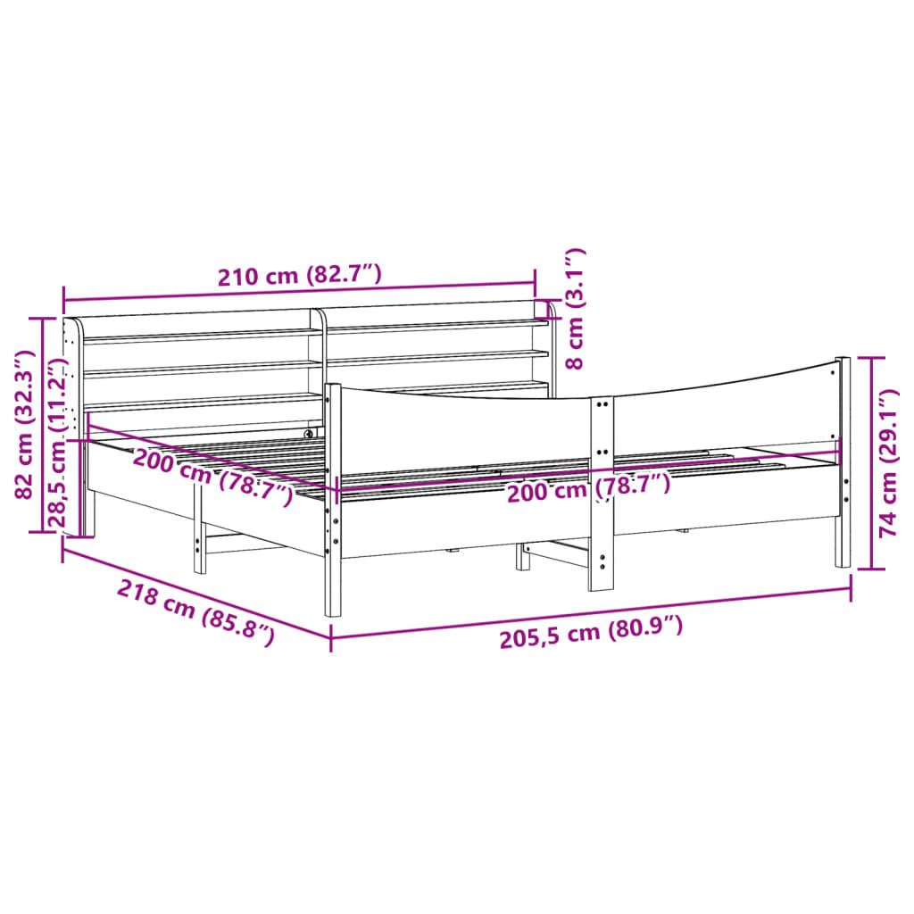 Giroletto con Testiera Marrone Cera 200x200 cm Massello Pino | homemem39