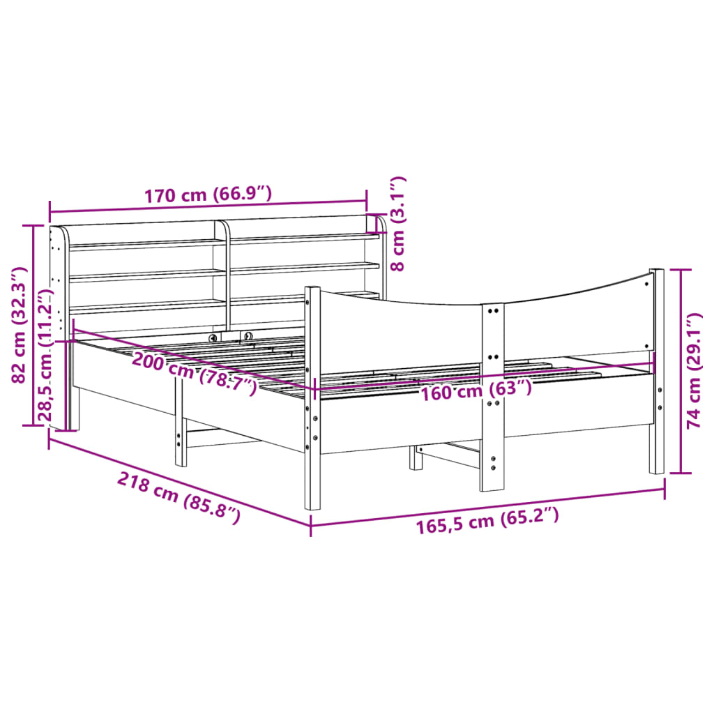Giroletto con Testiera 160x200 cm in Legno Massello di Pino | homemem39