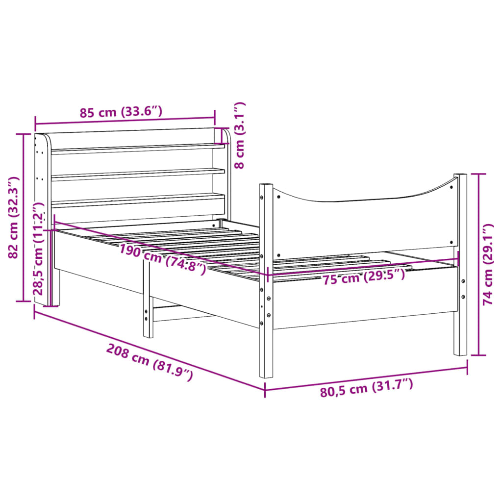 Giroletto con Testiera Marrone Cera 75x190 cm Massello Pino | homemem39