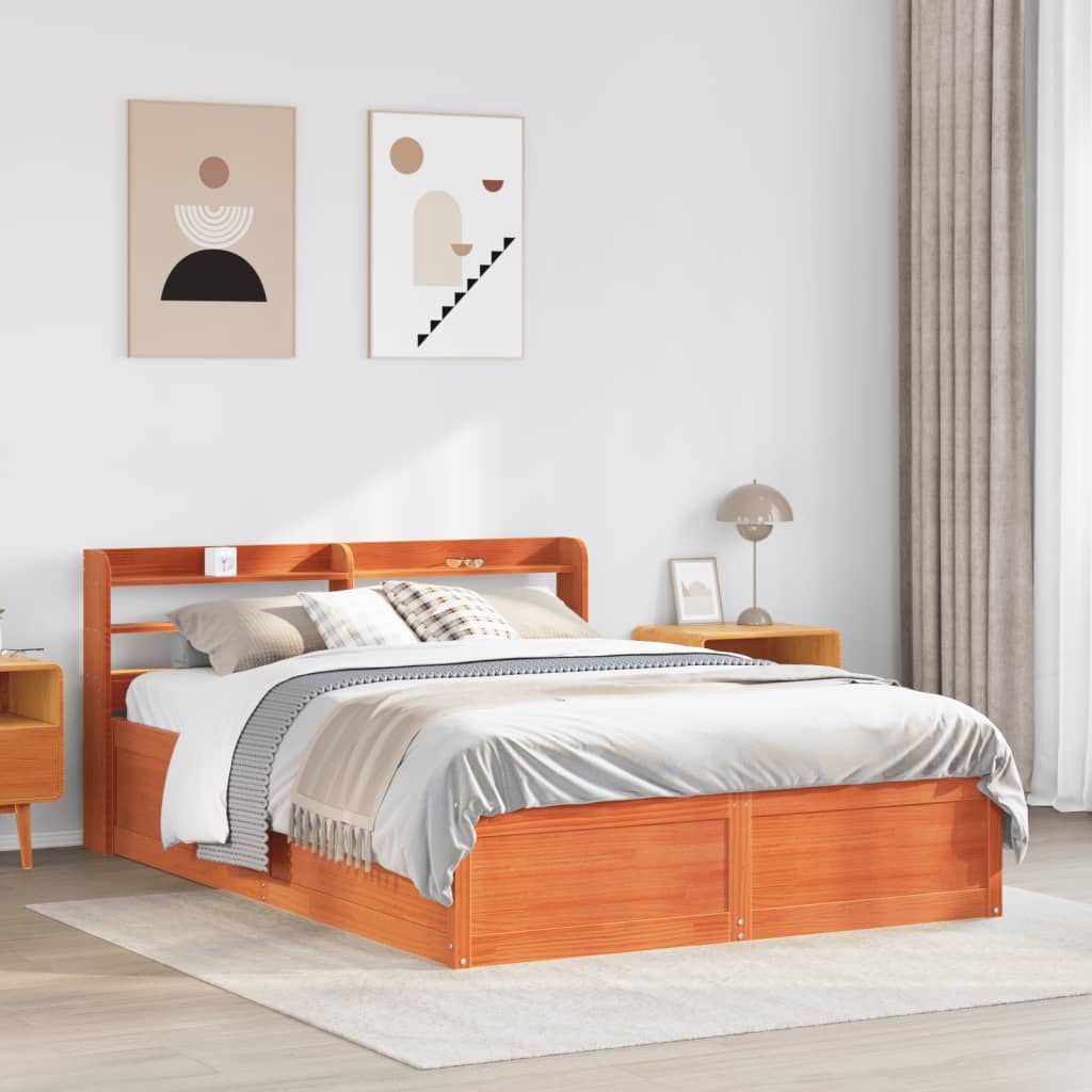 Giroletto con Testiera Marrone Cera 160x200 cm Massello Pino | homemem39