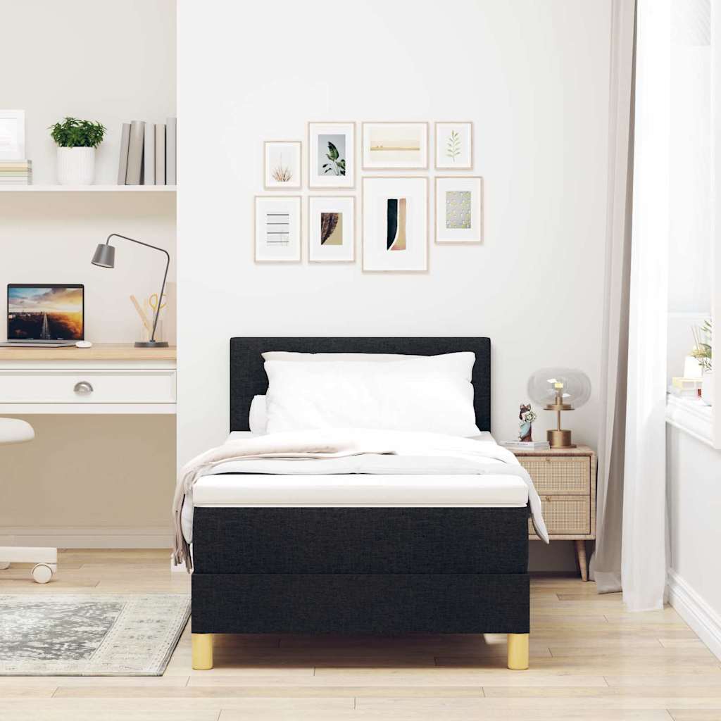 Letto box spring con materasso Nero 100 x 200 cm Tessuto
