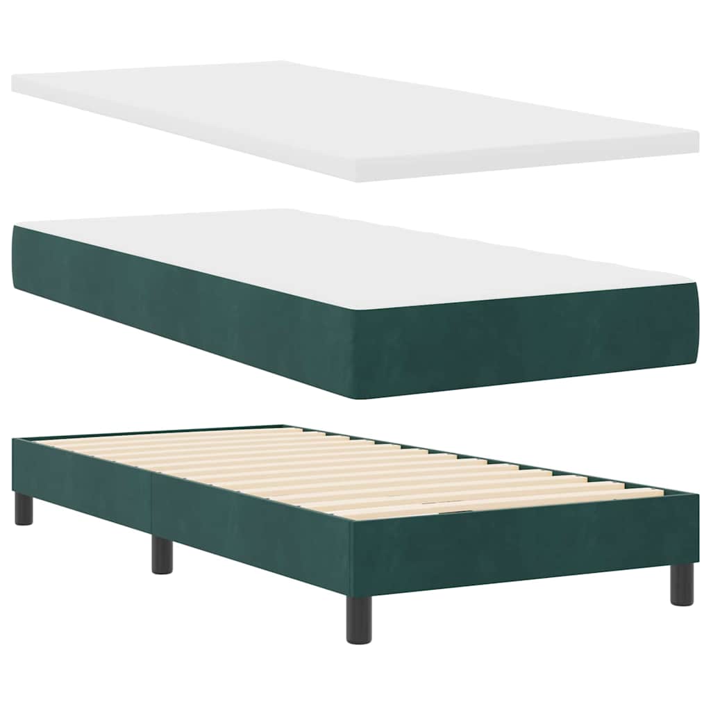Letto a Molle con Materasso Verde Scuro 100 x 200 cm Tessuto