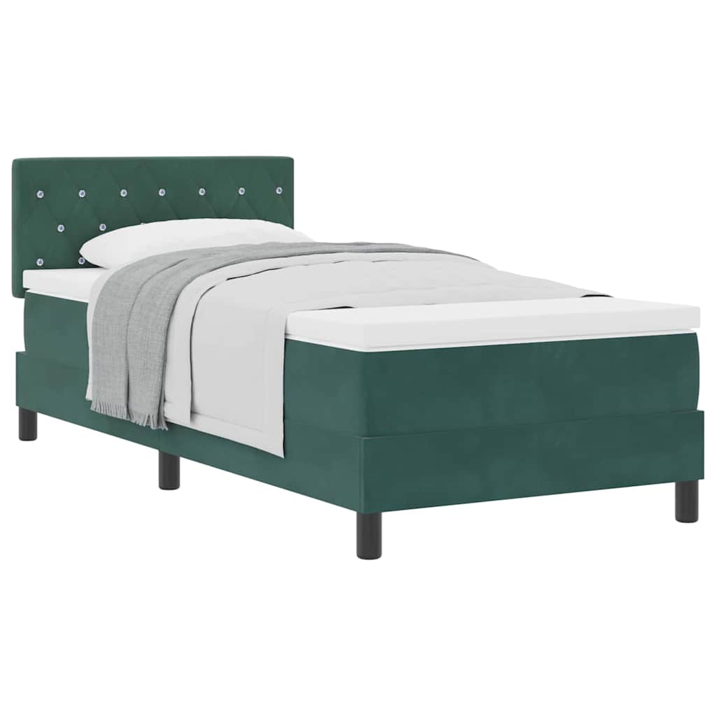 Letto a Molle con Materasso Verde Scuro 100 x 200 cm Tessuto