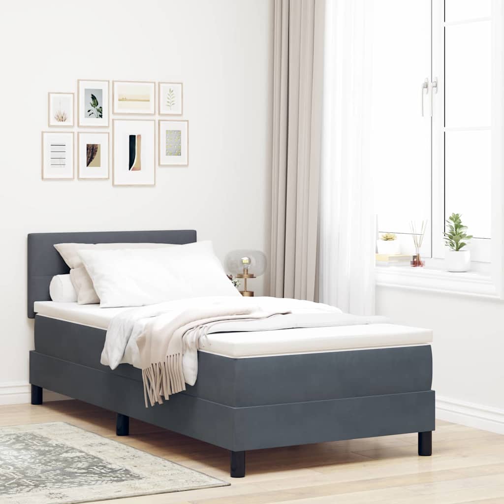 Letto a Molle con Materasso Grigio scuro 100 x 200 cm Tessuto