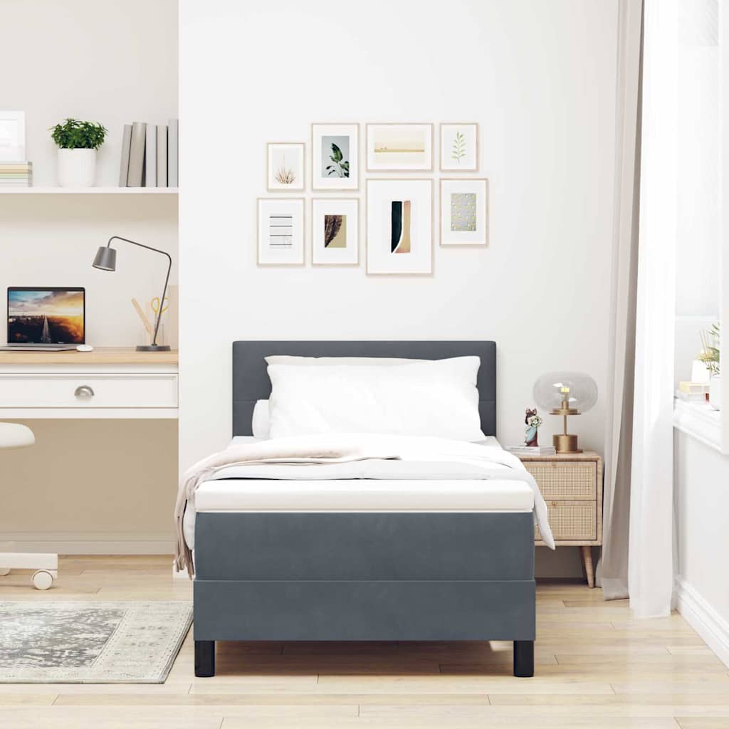 Letto a Molle con Materasso Grigio scuro 100 x 200 cm Tessuto
