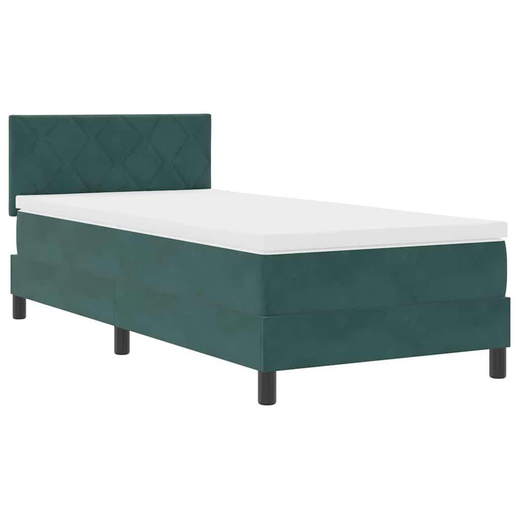 Letto a Molle con Materasso Verde scuro 100 x 200 cm Tessuto