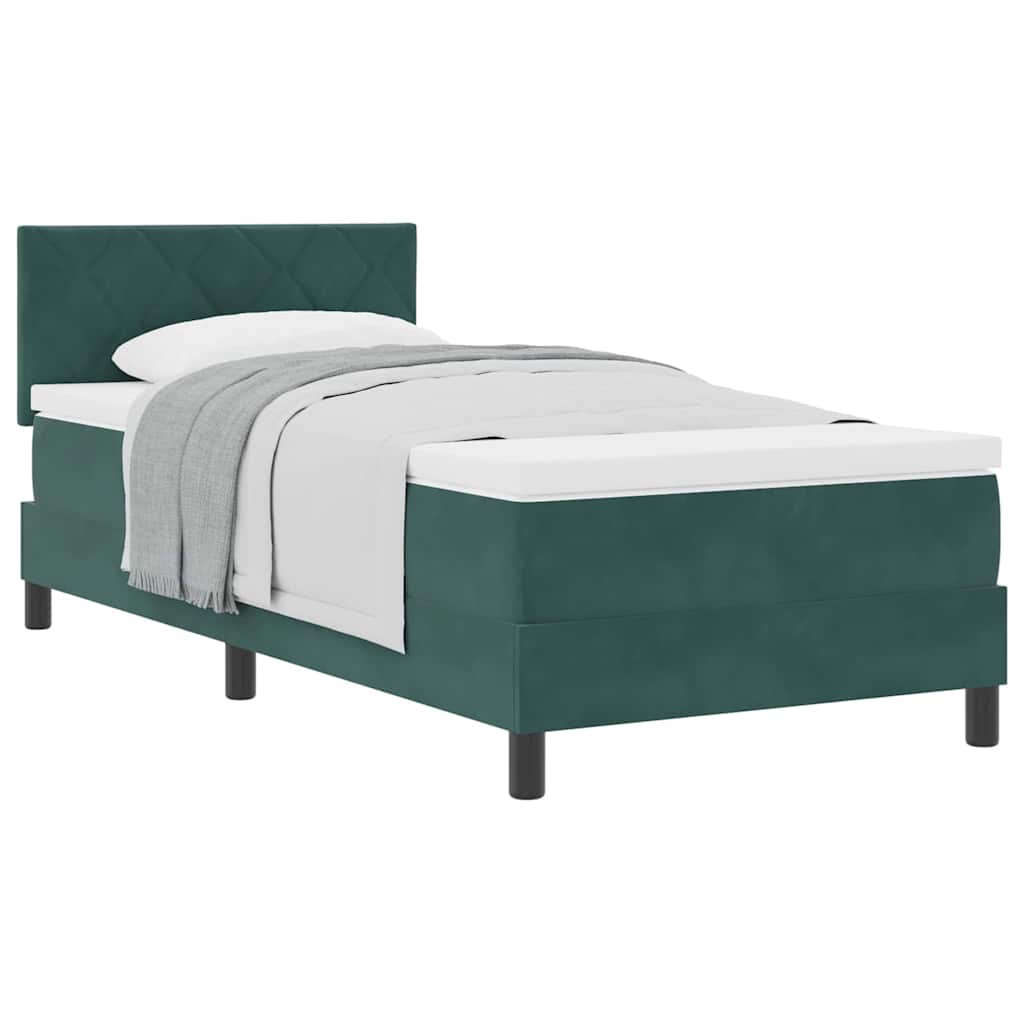 Letto a Molle con Materasso Verde scuro 100 x 200 cm Tessuto