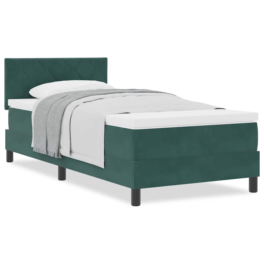 Letto a Molle con Materasso Verde scuro 100 x 200 cm Tessuto