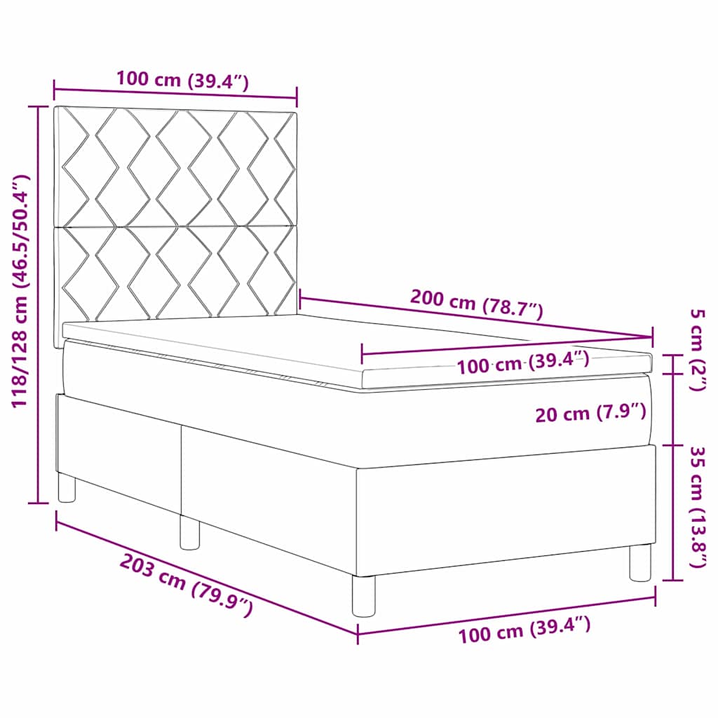 Letto a molle con materasso Grigio scuro 100 x 200 cm Tessuto
