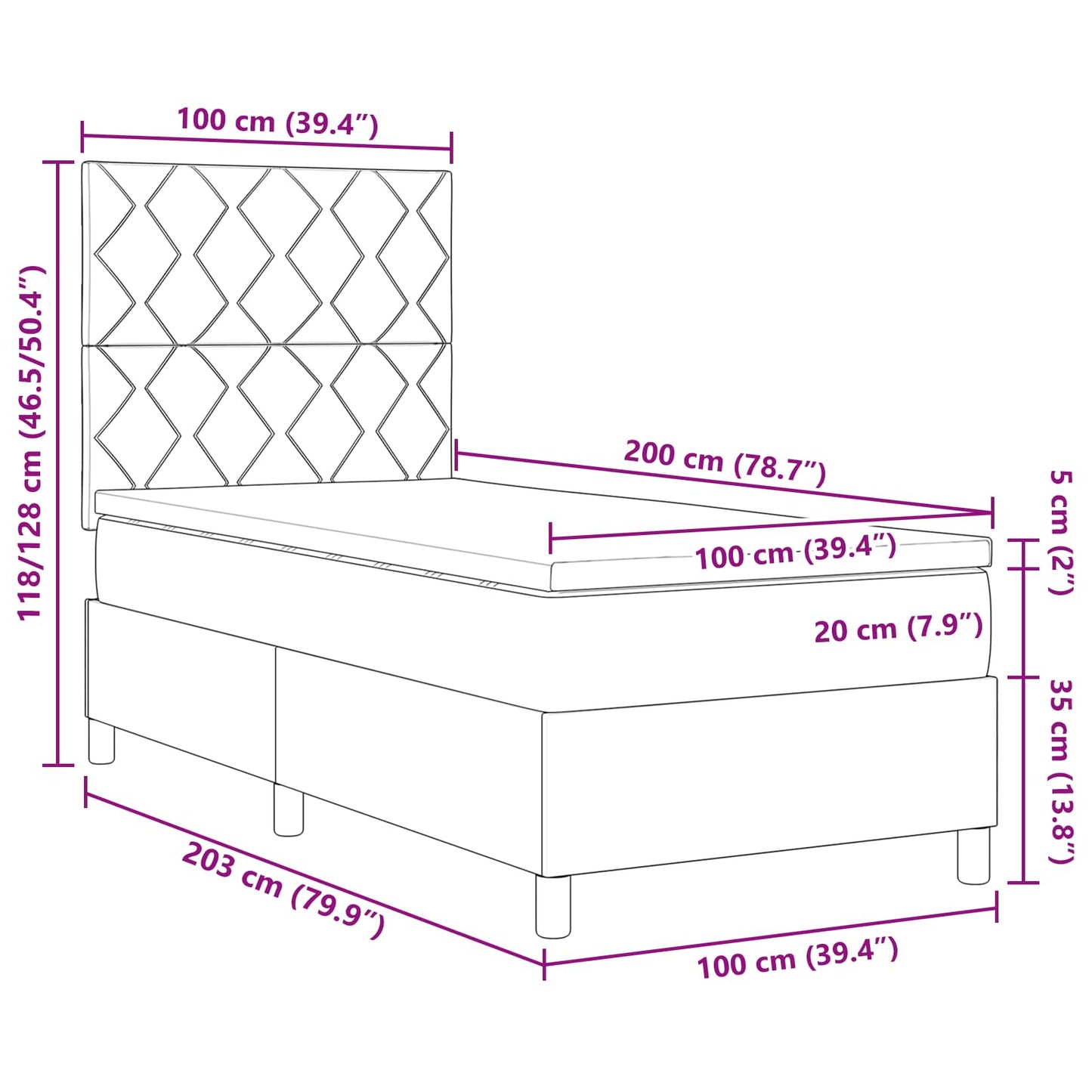 Letto a molle con testiera Crema 100 x 200 cm Tessuto