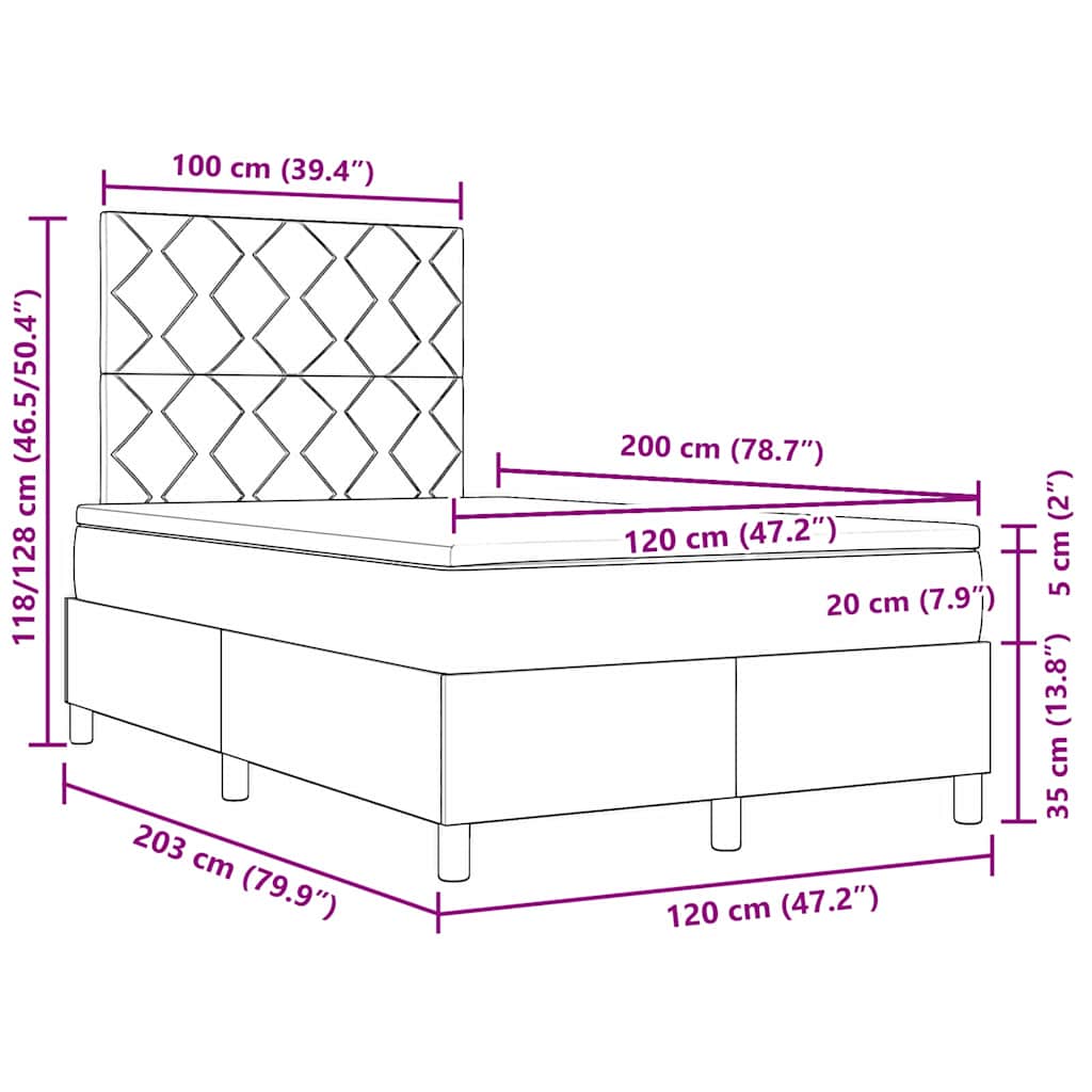 Letto a molle con materasso Nero 120 x 200 cm Tessuto