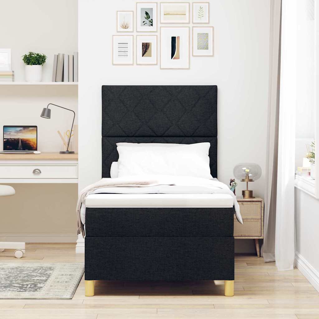 Letto a molle con materasso Nero 100 x 200 cm Tessuto
