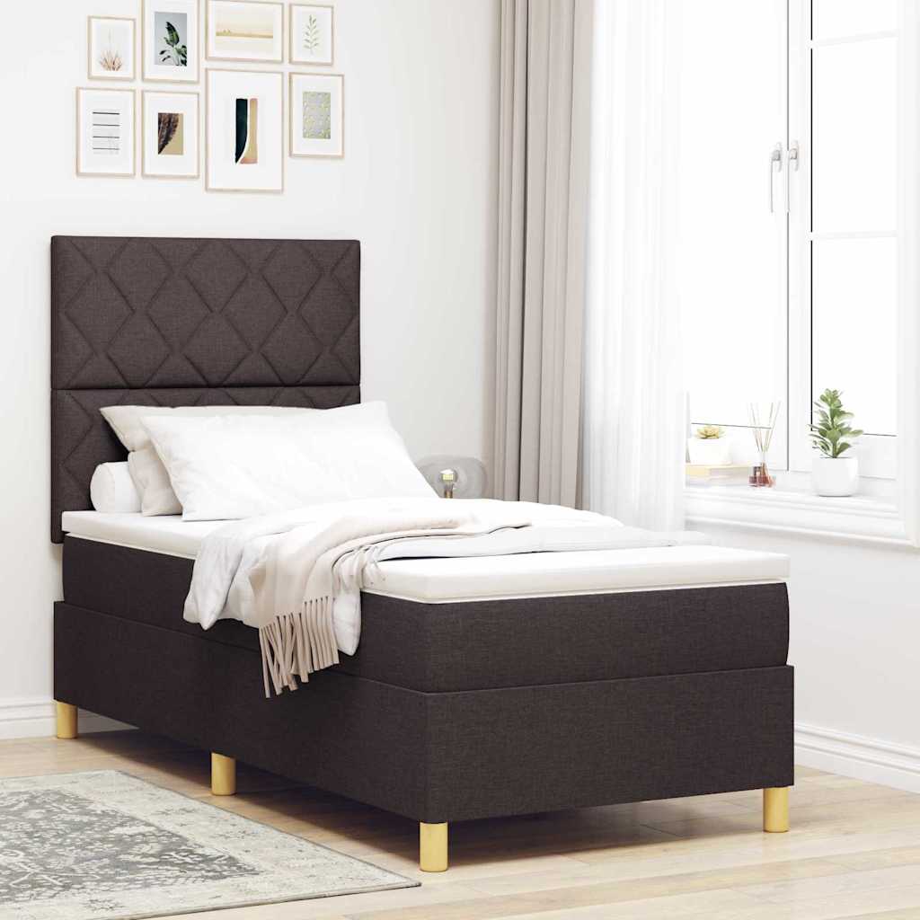 Letto a molle con materasso Marrone scuro 100 x 200 cm Tessuto