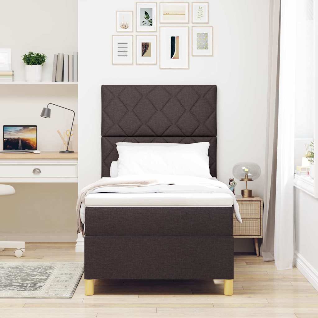 Letto a molle con materasso Marrone scuro 100 x 200 cm Tessuto