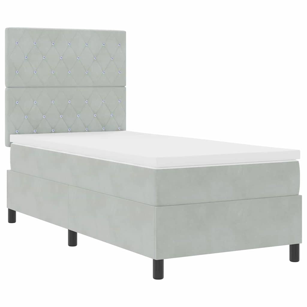 Letto a molle con materasso Grigio chiaro 100 x 200 cm Velluto