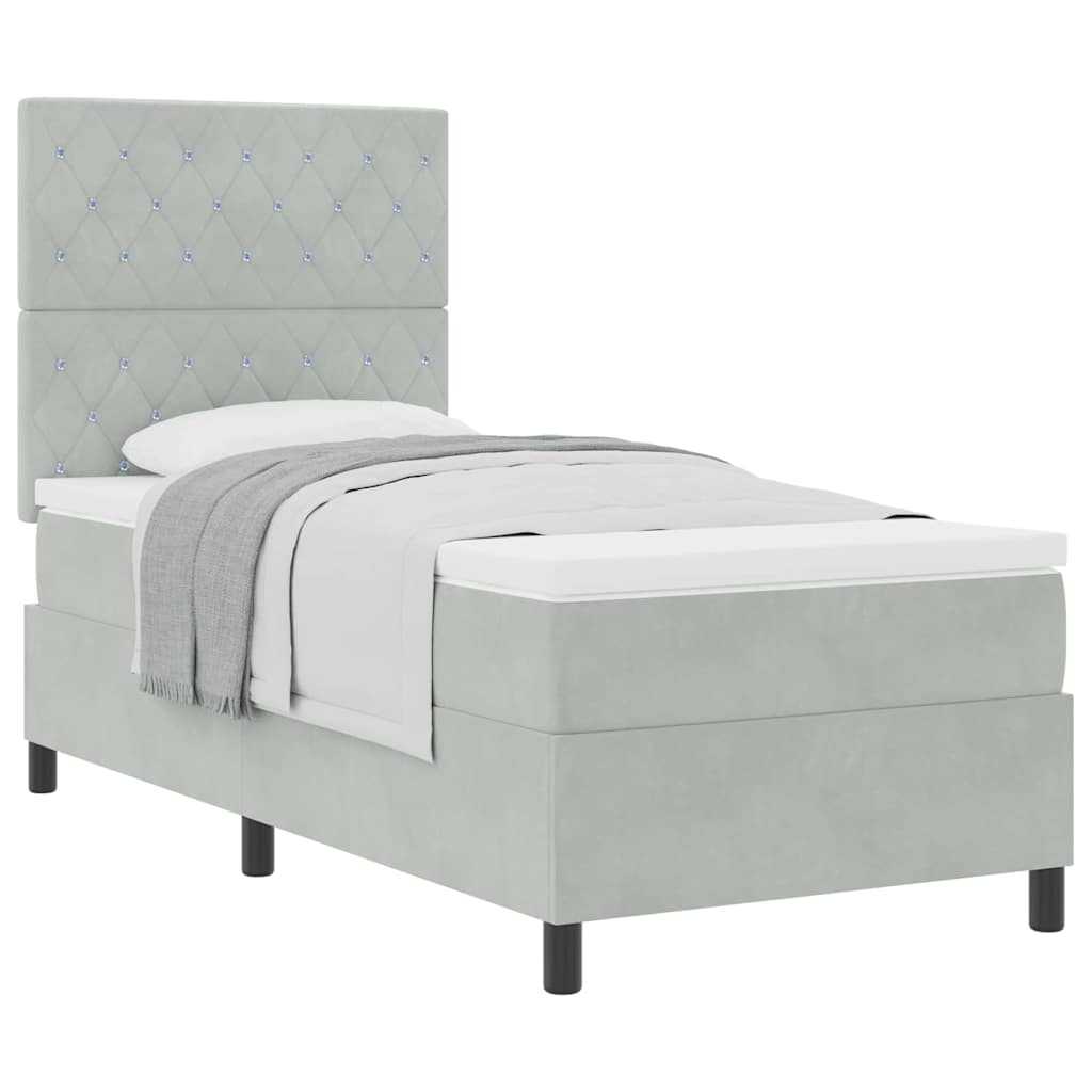 Letto a molle con materasso Grigio chiaro 100 x 200 cm Velluto