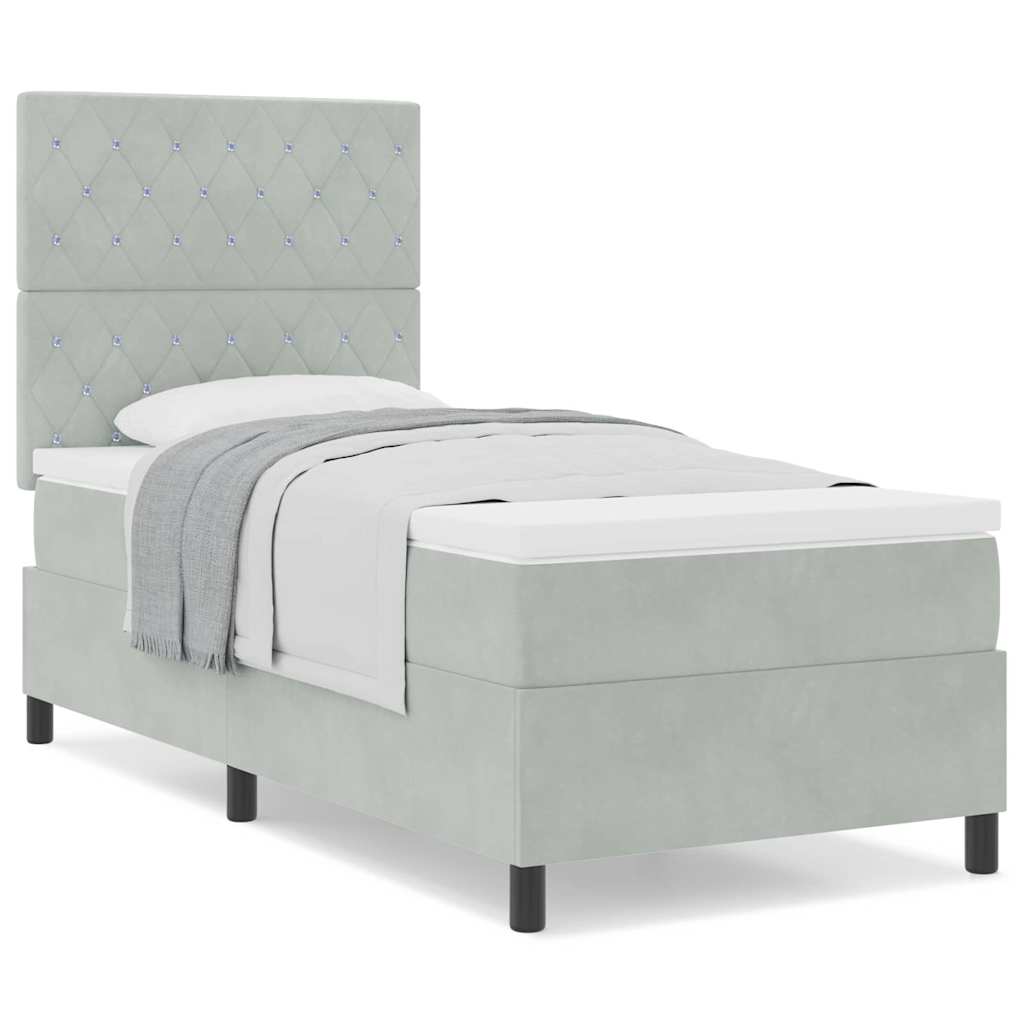 Letto a molle con materasso Grigio chiaro 100 x 200 cm Velluto