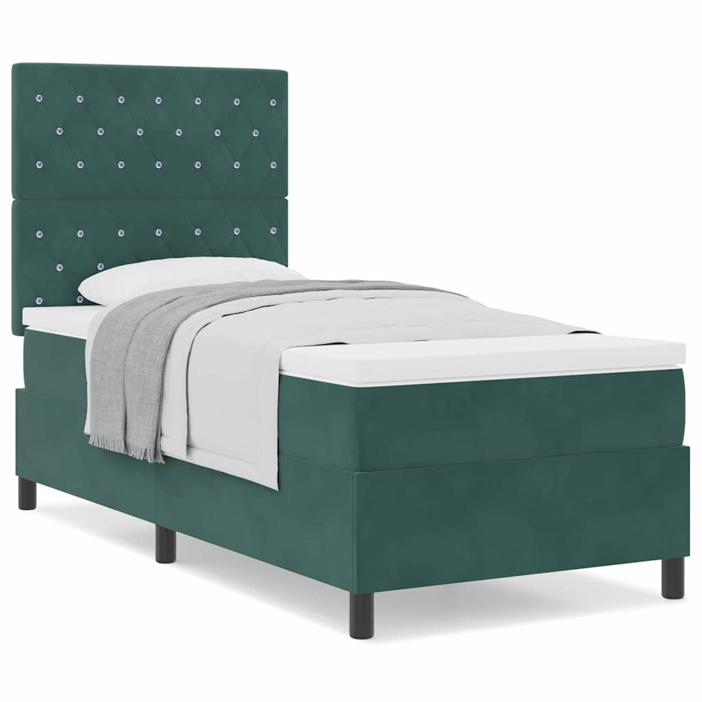 Letto a molle con materasso Verde scuro 100 x 200 cm Velluto