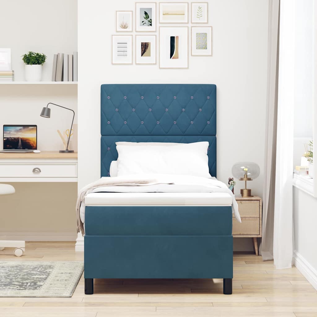 Letto a molle con materasso Blu scuro 100 x 200 cm Velluto