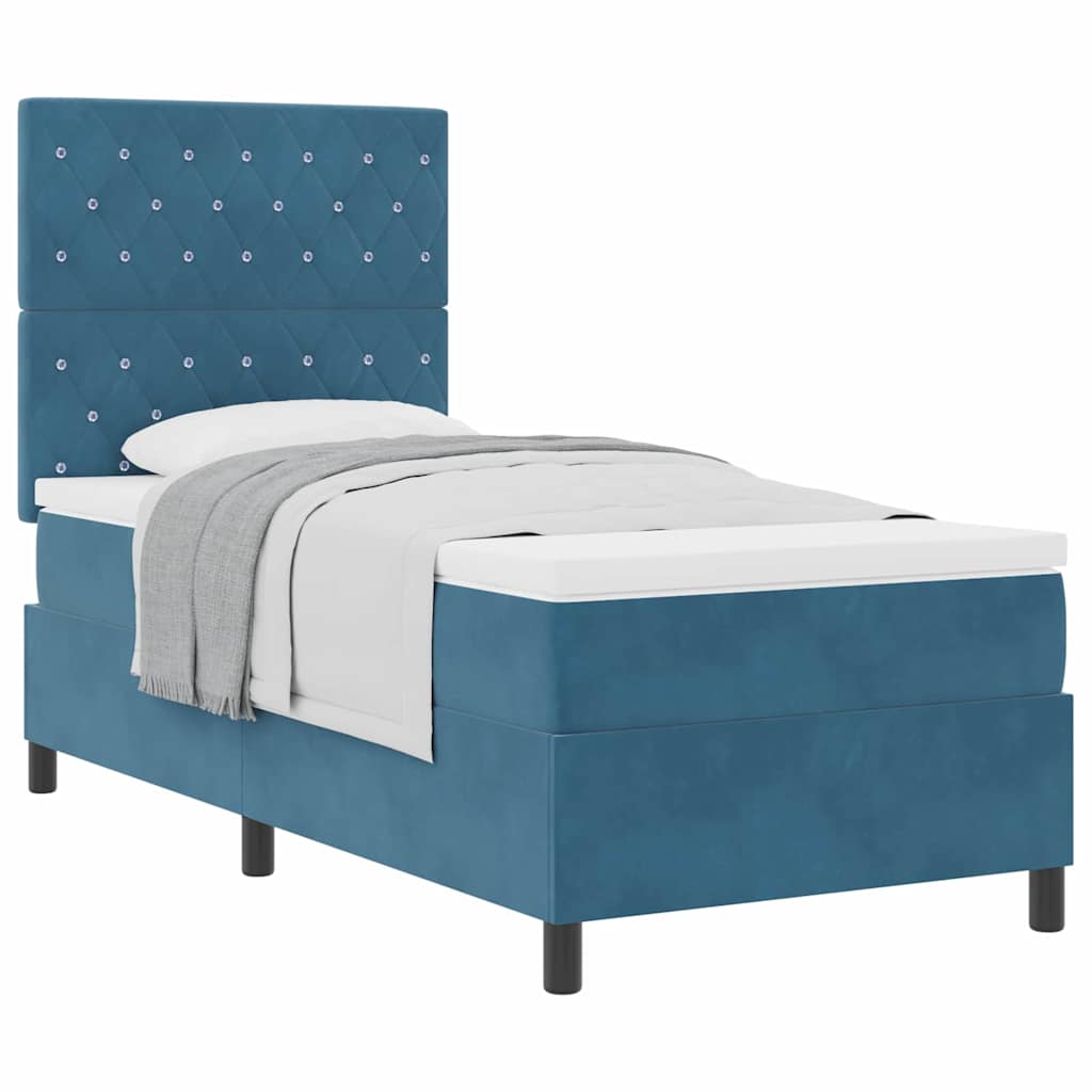 Letto a molle con materasso Blu scuro 100 x 200 cm Velluto