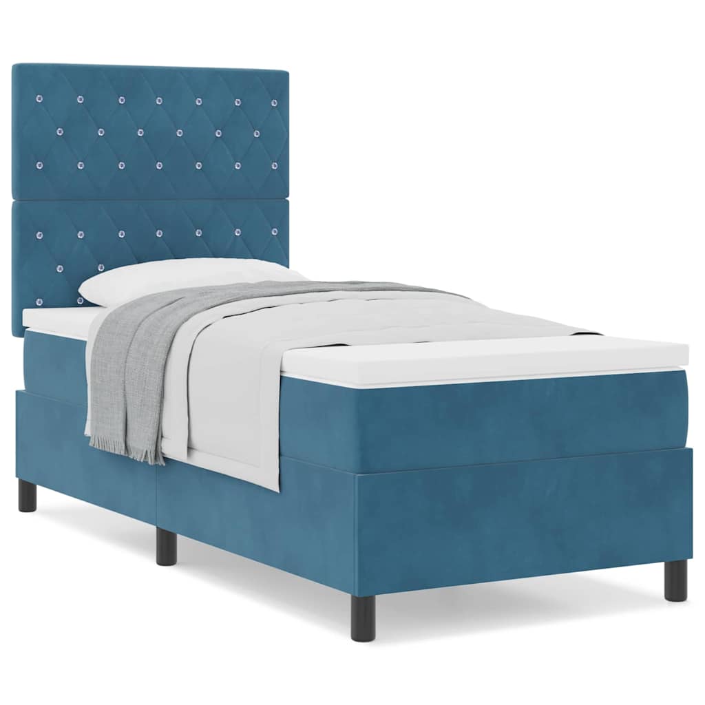Letto a molle con materasso Blu scuro 100 x 200 cm Velluto