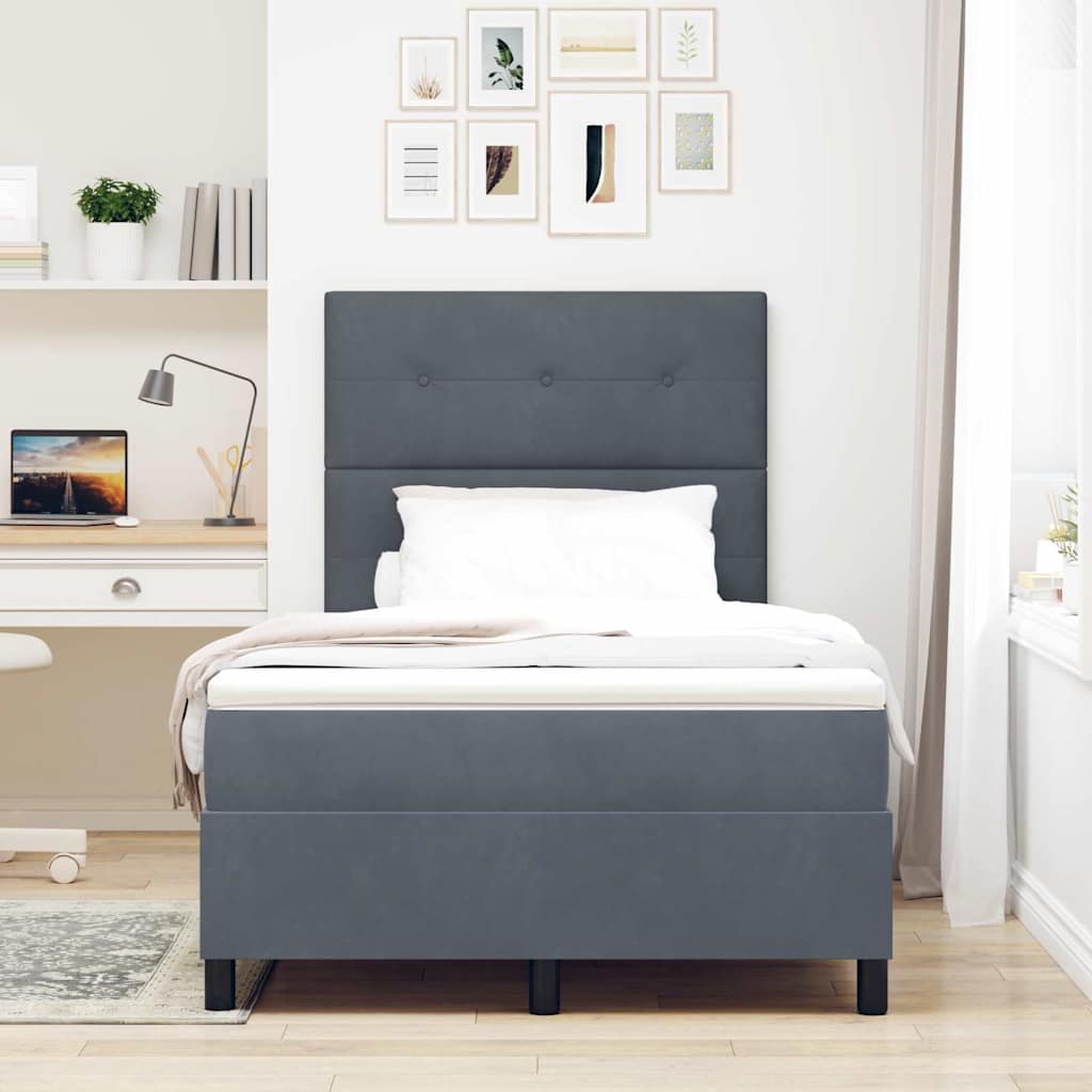 Letto a molle con materasso Grigio scuro 120 x 200 cm Velluto