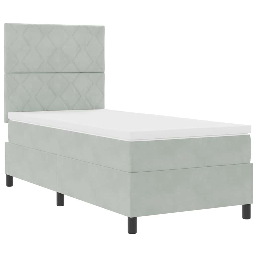 Letto a molle con materasso Grigio chiaro 100 x 200 cm Velluto