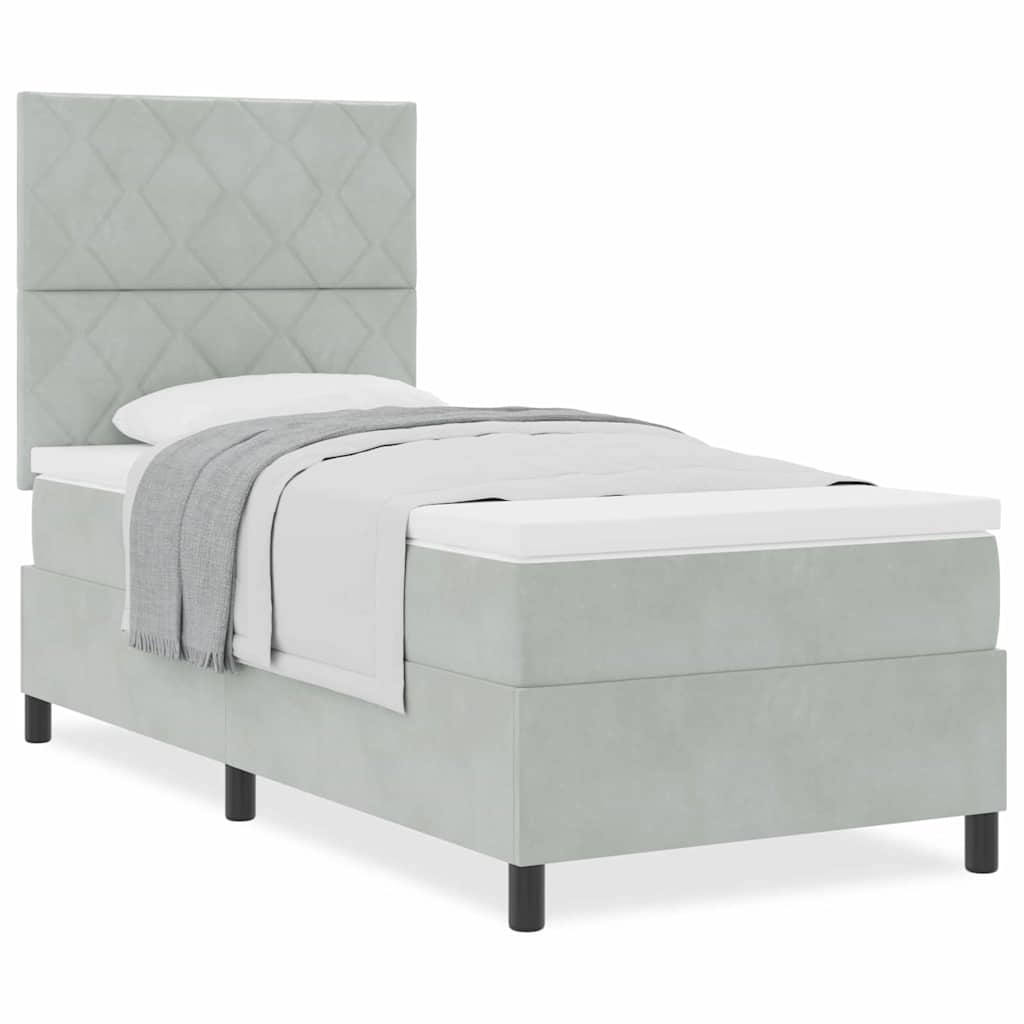 Letto a molle con materasso Grigio chiaro 100 x 200 cm Velluto