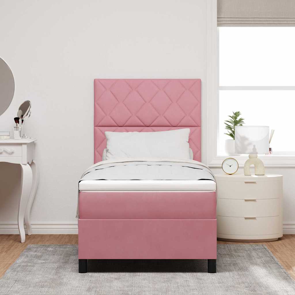 Letto a molle con materasso Rosa 100 x 200 cm Velluto