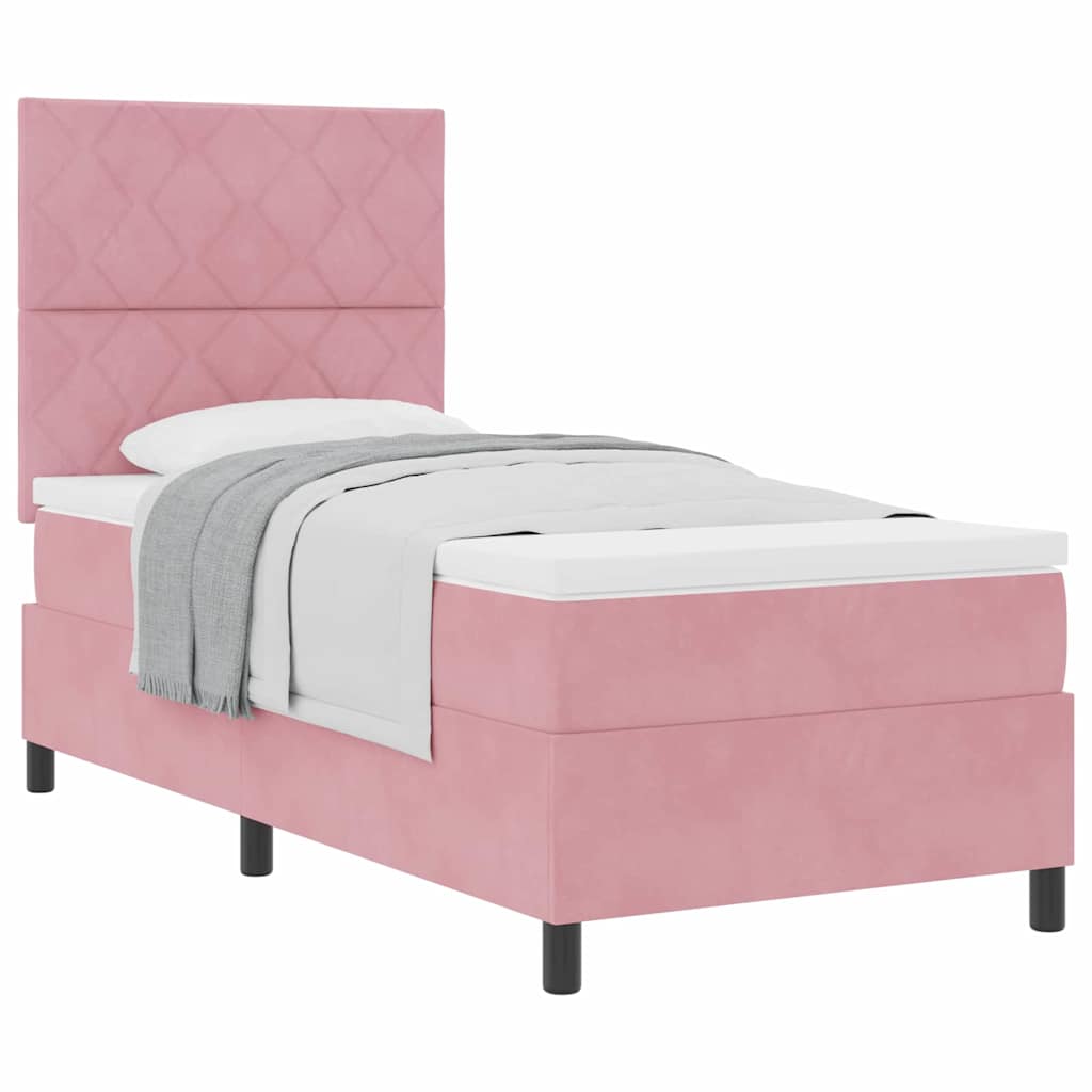 Letto a molle con materasso Rosa 100 x 200 cm Velluto