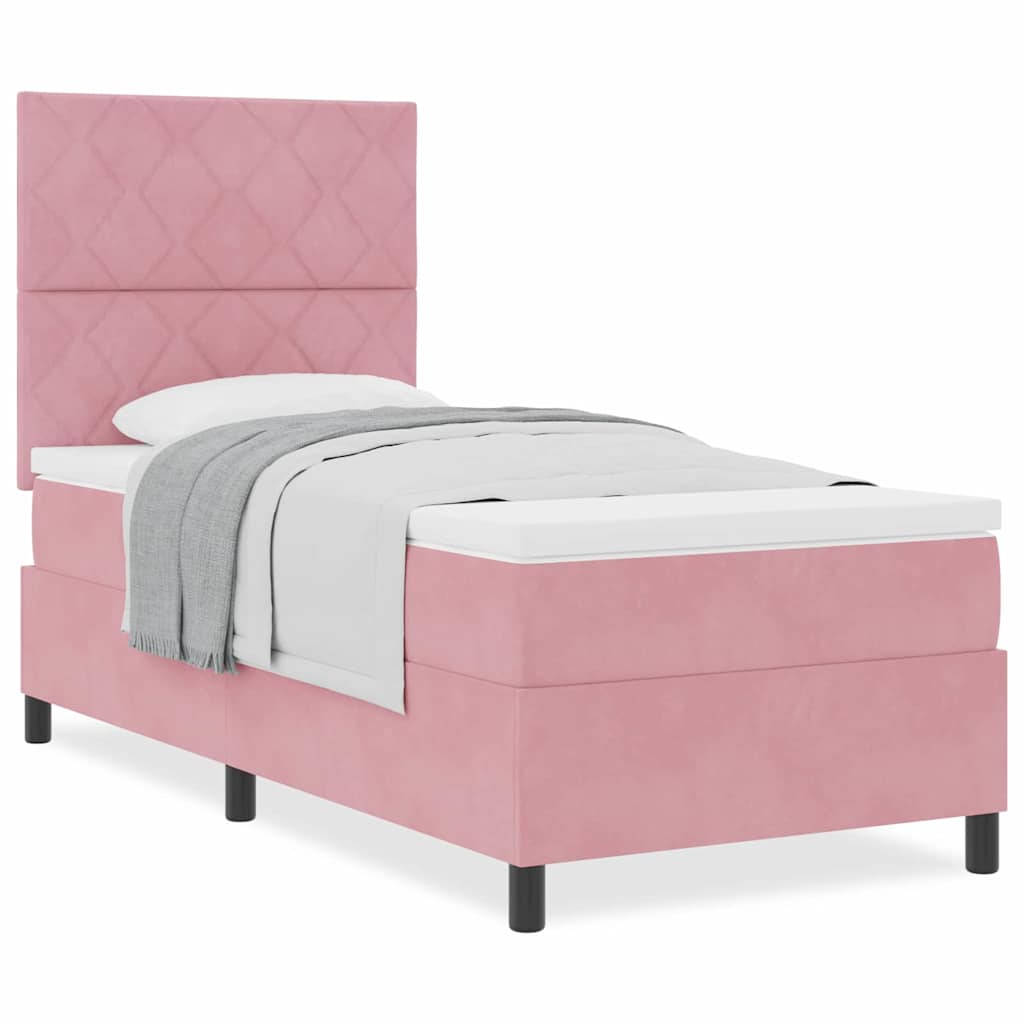 Letto a molle con materasso Rosa 100 x 200 cm Velluto