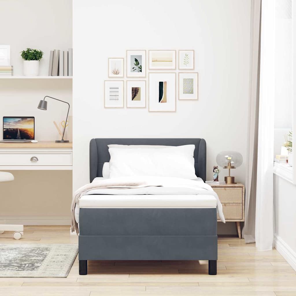 Letto con Molle e Materasso Grigio Scuro 80x200 cm Velluto