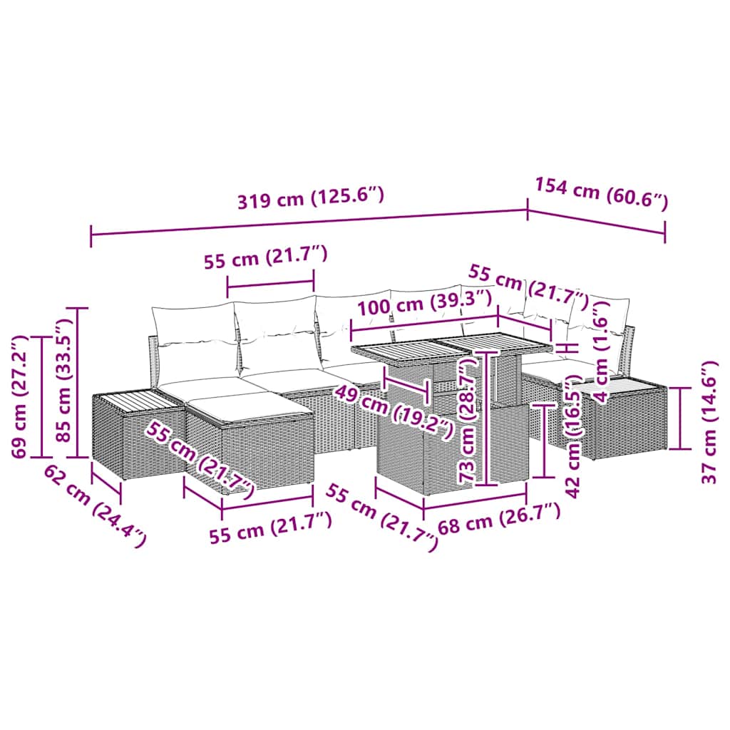 Set Divano da Giardino 8 pz Grigio e Marrone | homemem39